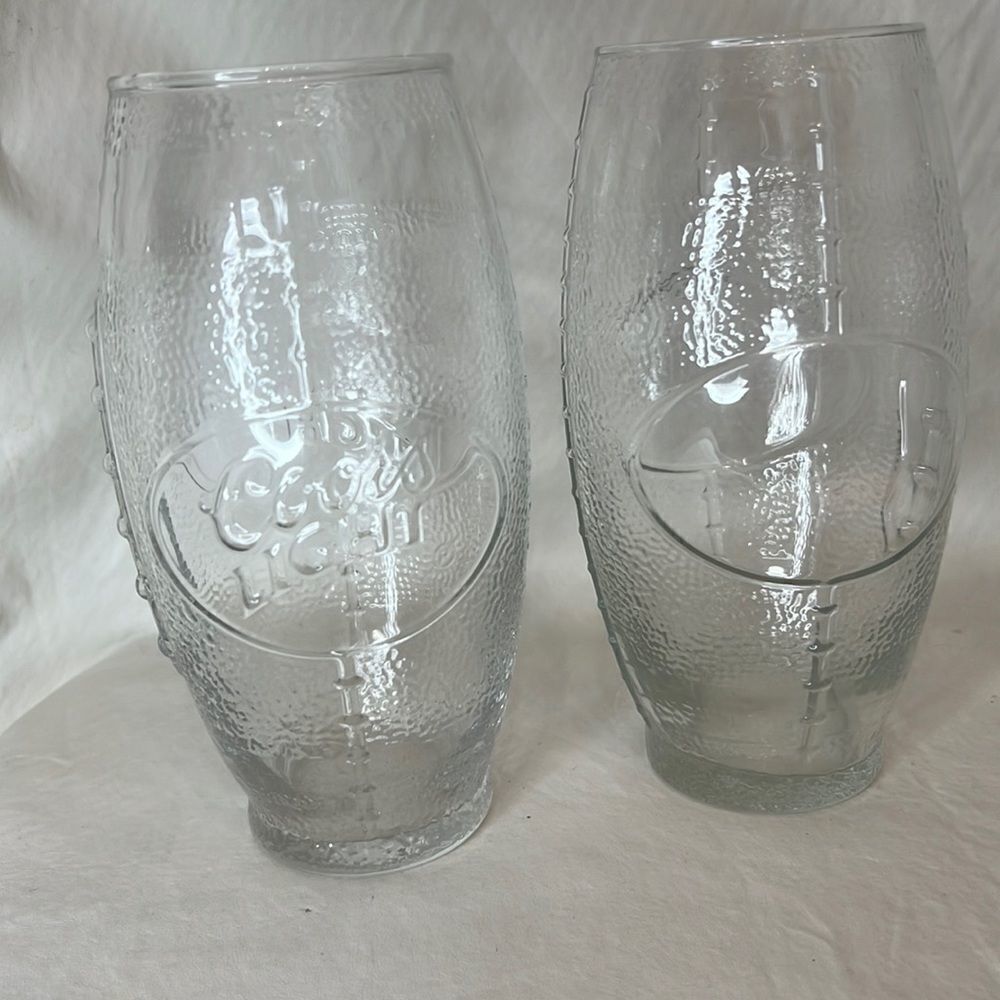Coors Light Football Beer Drinking Glasses 2 1/2 In Round 6 1/2 In Tall Set 2